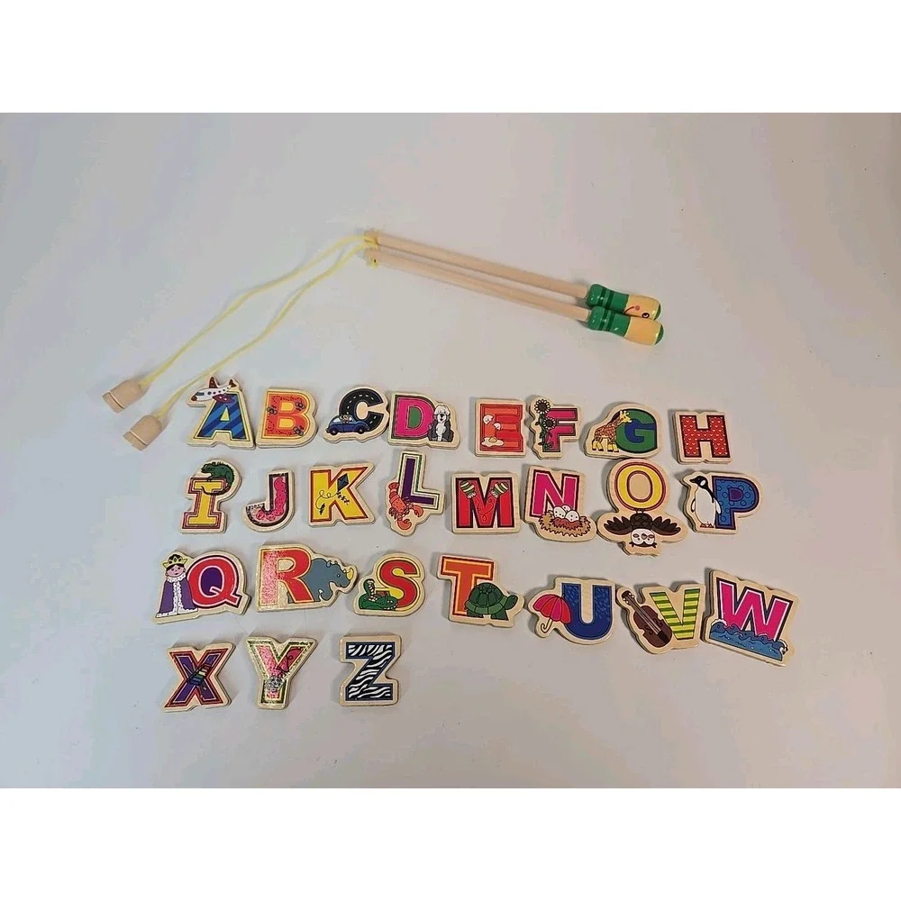 Magnetic Wooden Fishing Game Alphabet‎ & Numbers Fish Catching Montessori